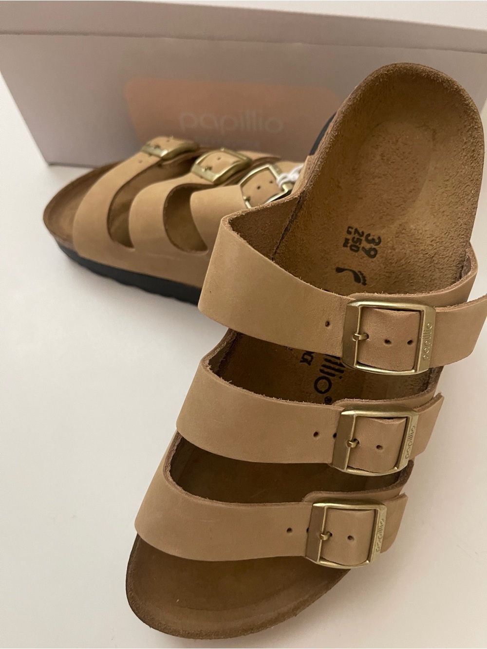 Birkenstock Papillio Florida Flex Platform Triple-Strap Sandals in Beige